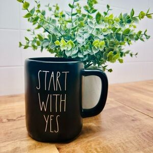 Rae Dunn Start With Yes Black Ceramic Coffee Mug - Inspirational Quote